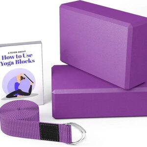 serveuttam High Density EVA Yoga Support Lightweight Odour Resistant and Moisture-Proof 2 Pc Blocks and Belt ( Purple )
