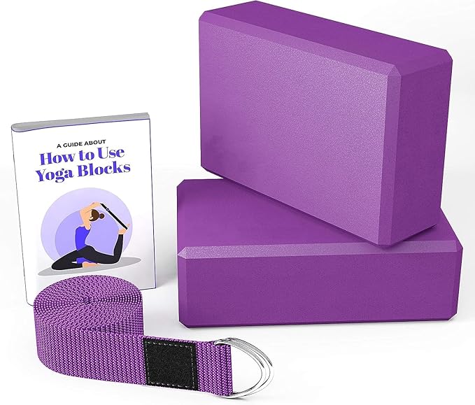 serveuttam High Density EVA Yoga Support Lightweight Odour Resistant and Moisture-Proof 2 Pc Blocks and Belt ( Purple )